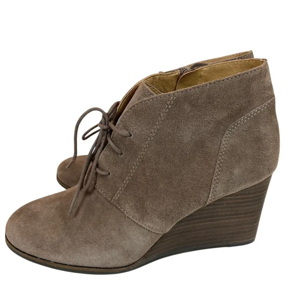 Lucky Brand Wedge Ankle Boots Shylow Suede Leather Women's Size 9 M